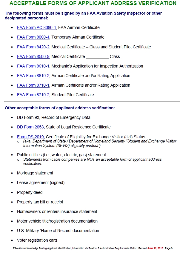 FAA Test Matrix